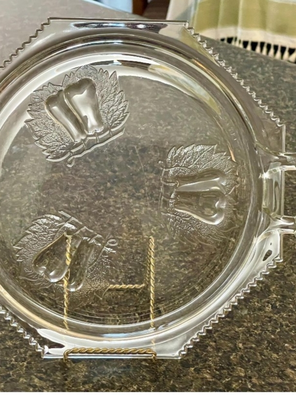 Clear Glass Serving Platter with Decorative Tulip Motif - Clear